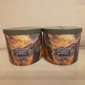 NEW 2x SET Bath & Body Works Farmhouse Pumpkin & Spice 3-Wick Candles FALL 2025